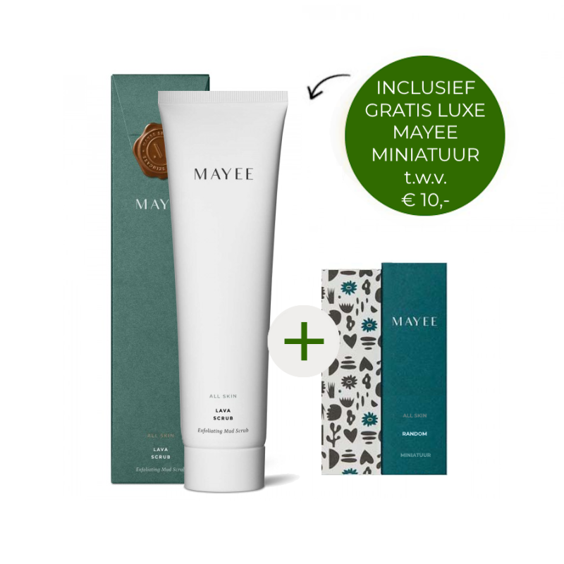 Mayee Lava Scrub 150ml + gratis Mayee luxe miniatuur t.w.v. €10,-