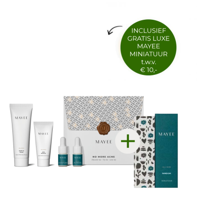 Mayee No More Acne Kit + gratis Mayee luxe miniatuur t.w.v. €10,- Mayee No More Acne Kit + gratis Mayee luxe miniatuur t.w.v. €10,-