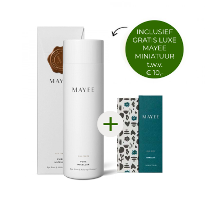 Mayee Pure Micellar 250ml + gratis Mayee luxe miniatuur t.w.v. €10,- Mayee Pure Micellar 250ml + gratis Mayee luxe miniatuur t.w.v. €10,-