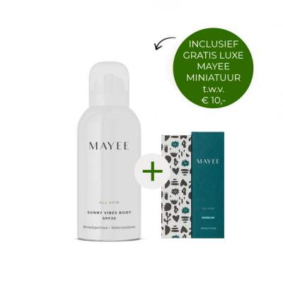 Mayee Sunny Vibes Body SPF30 75ml + gratis Mayee luxe miniatuur t.w.v. €10,- Mayee Sunny Vibes Body SPF30 75ml + gratis Mayee luxe miniatuur t.w.v. €10,-