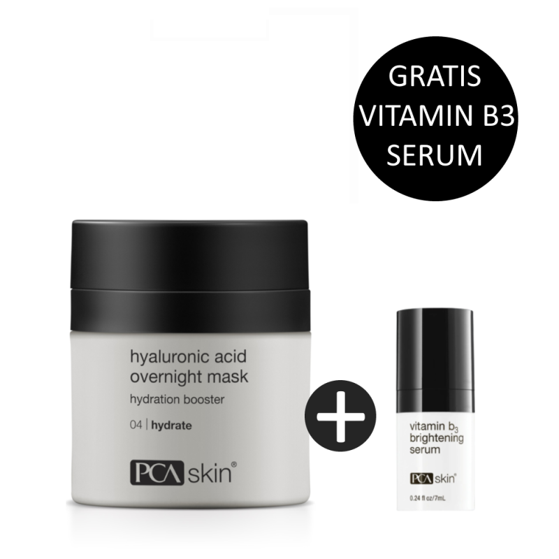 PCA Skin Hyaluronic Acid Overnight Mask 55ml incl. gratis Vitamin B3 Brightening Serum 7ml