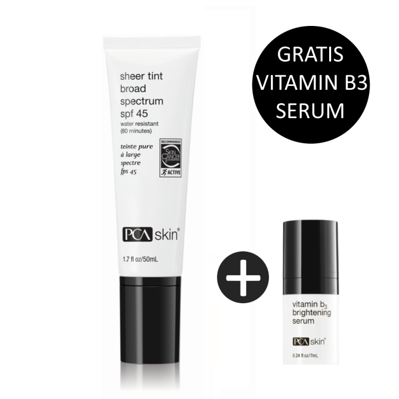PCA Skin Sheer Tint Broad Spectrum SPF45 50ml incl. gratis Vitamin B3 Brightening Serum 7ml
