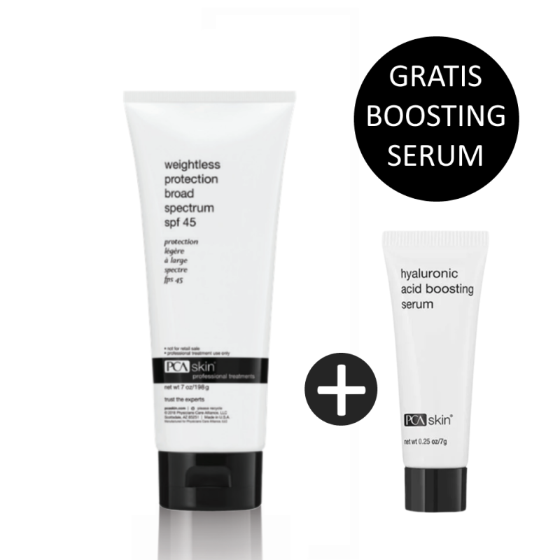 PCA Skin Weightless Protection Broad Spectrum SPF45 50ml incl. gratis Hyaluronic Acid Boosting Serum 7ml